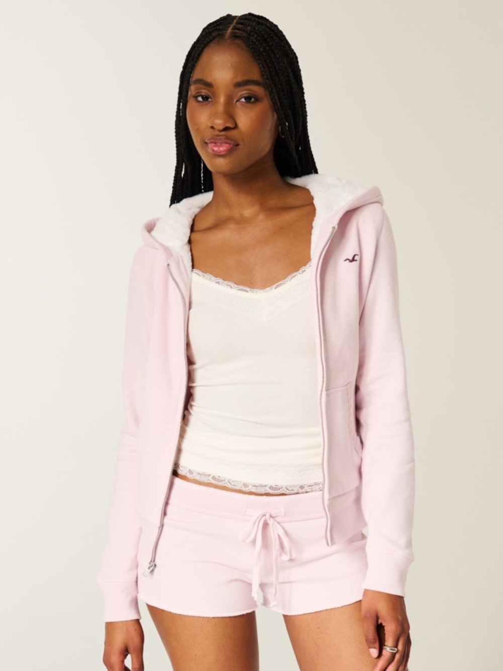 Hollister Light Pink Sherpa-Lined Full-Zip Hoodie - Picture 2 of 6